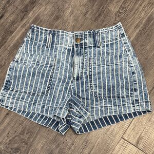 Striped Denim High-Waist Women’s Shorts - Blue